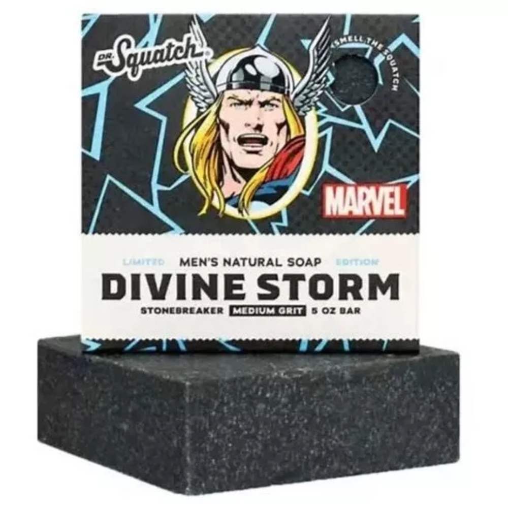 Marvel Divine Storm Soap with Blue andDr. Squatch Divine Storm Tho Yellow Design